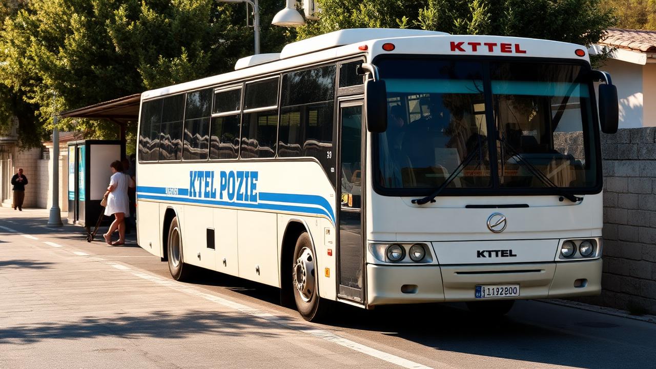 Öffentlicher KTEL-Bus an einer Haltestelle auf Rhodos