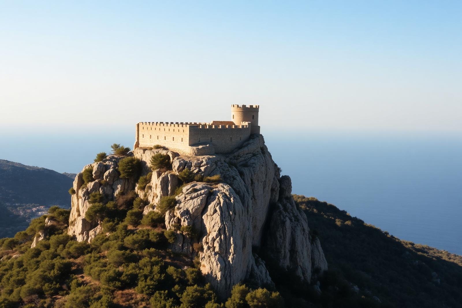 Burg von Monolithos auf einem steilen Felsen über dem Meer