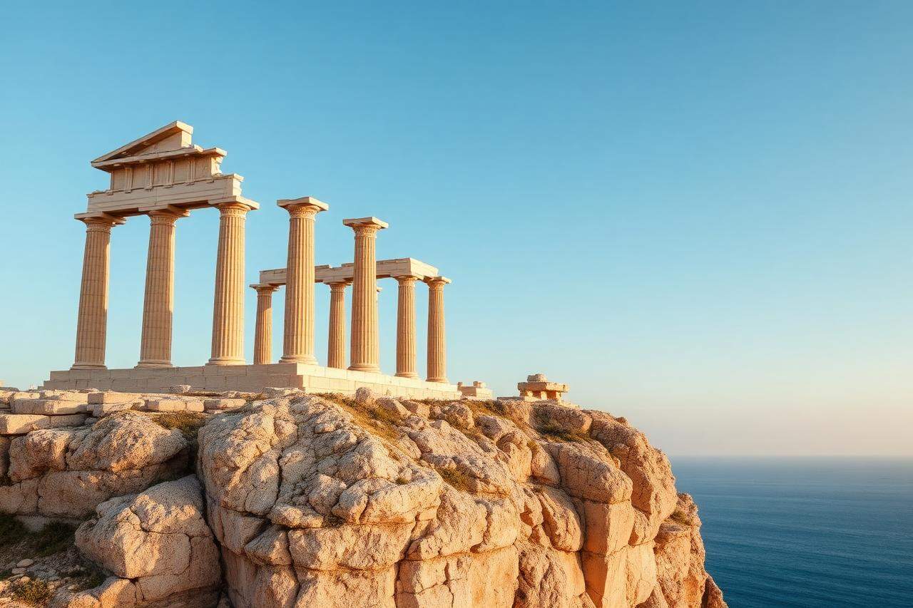 Säulen des Athena-Tempels über der Küste von Lindos