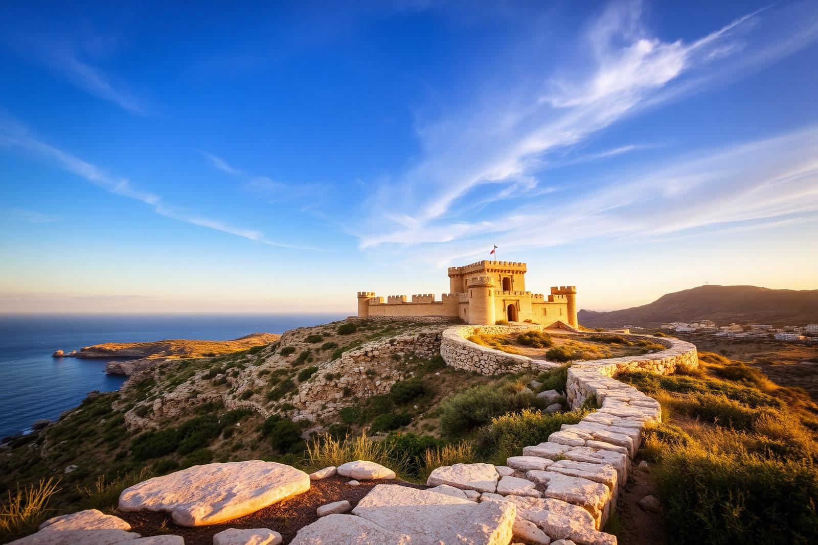 Mittelalterliche Festung von Kritinia auf einem Felssporn über der Westküste von Rhodos